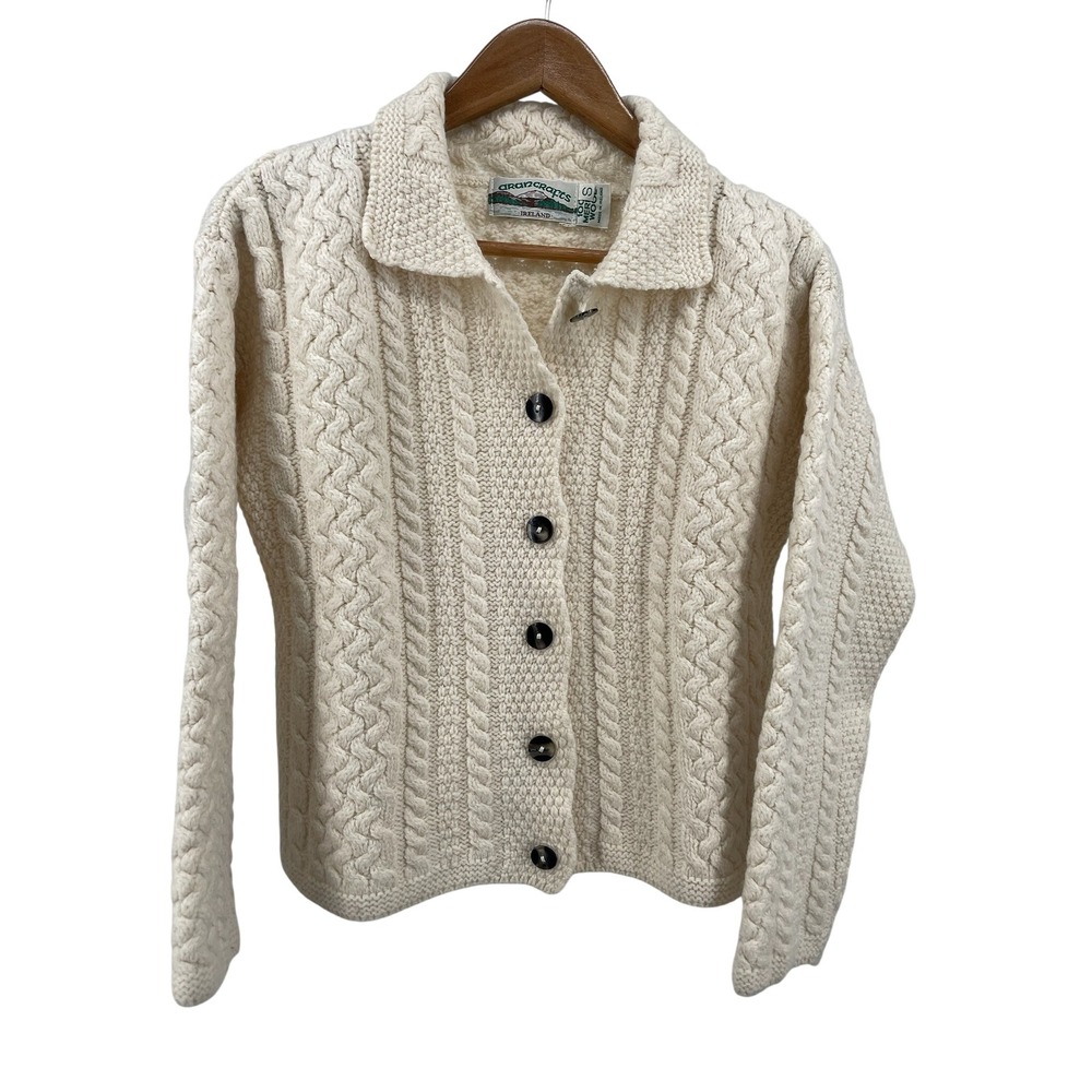 Aran Crafts Cardigan Womens S Cream Merino Wool Cable Knit Ireland